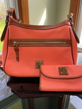 Dooney & Bourke Piper Coral Pebble Leather Shoulder Bag with Matching Wallet